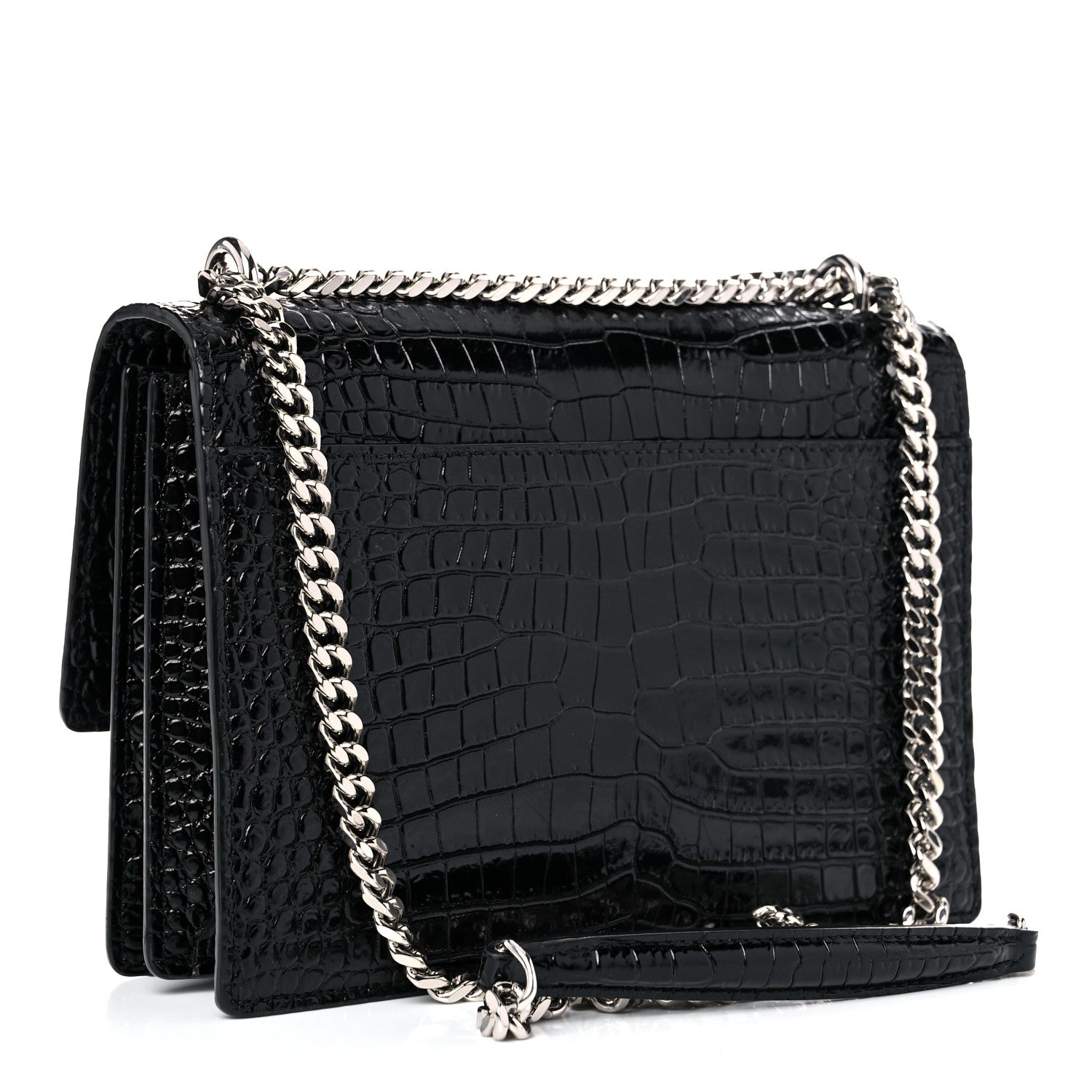 Saint Laurent Calfskin Crocodile Embossed Medium Monogram Sunset Black 3 of 14