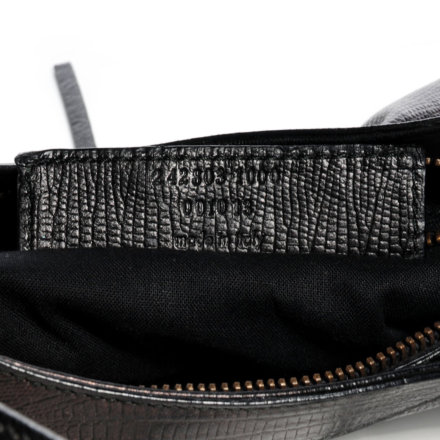 Agneau Lizard Embossed Classic Hardware Hip Black