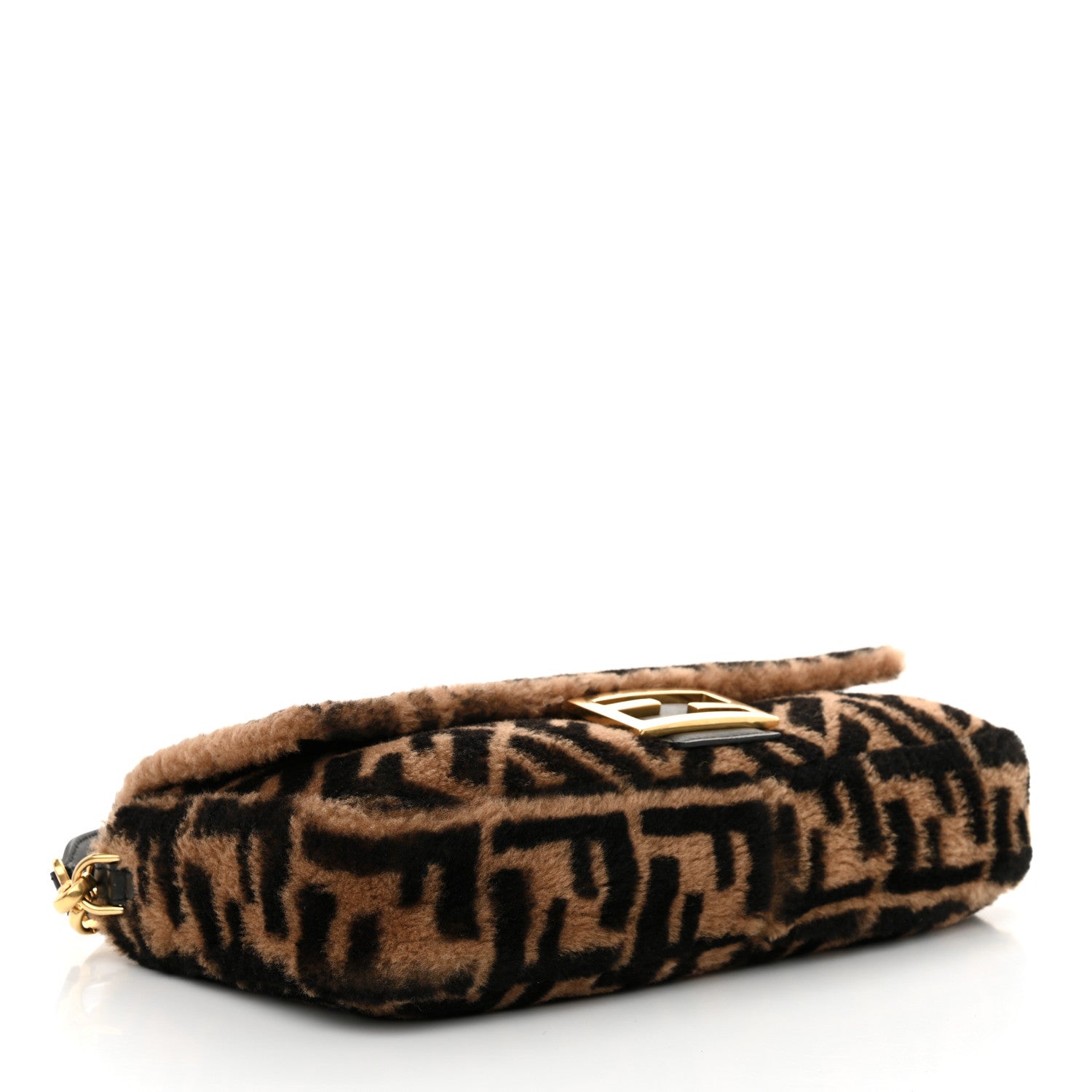 Fendi Shearling Vitello Dolce Macro FF 1974 Large Baguette Tobacco Black 4 of 10