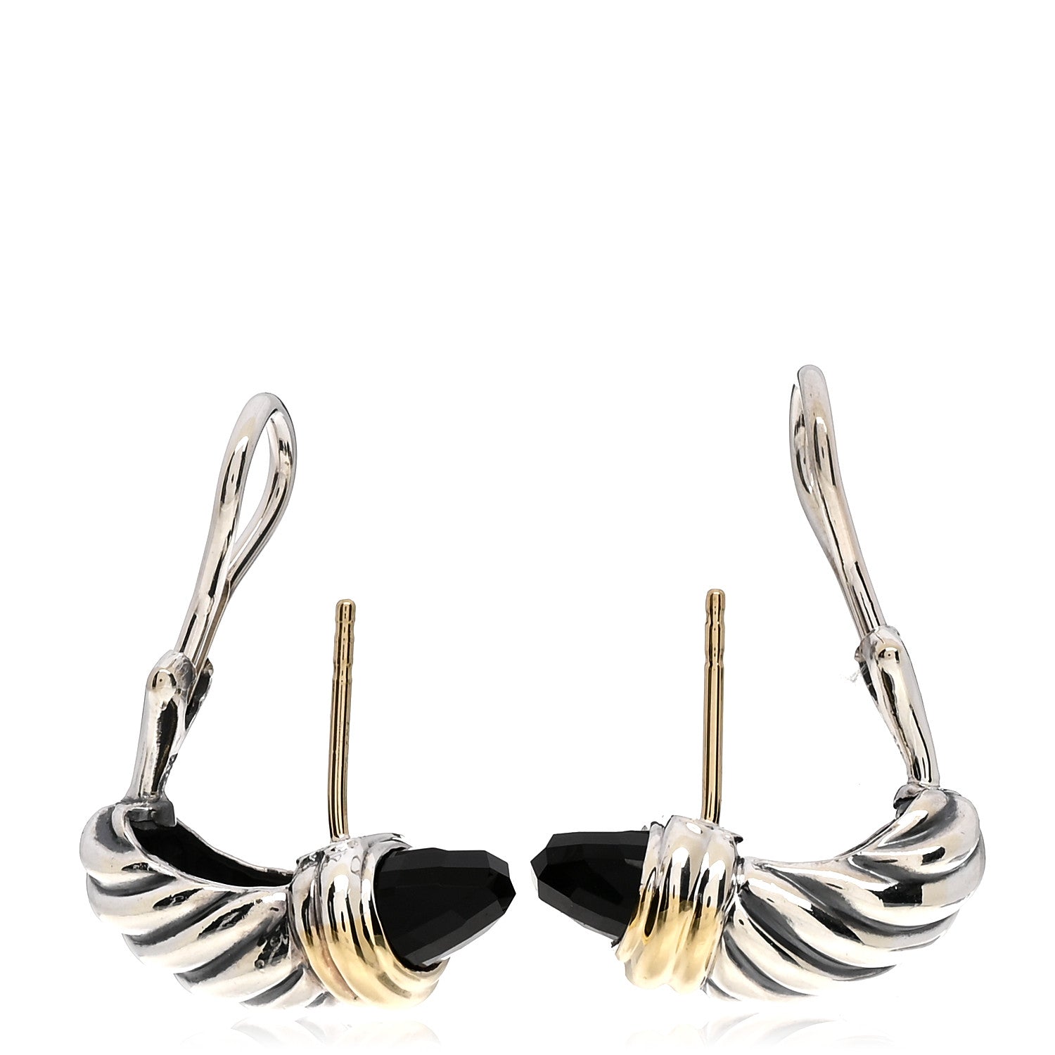 David Yurman Sterling Silver 14K Yellow Gold Black Onyx Capri Shrimp Earrings 3 of 5
