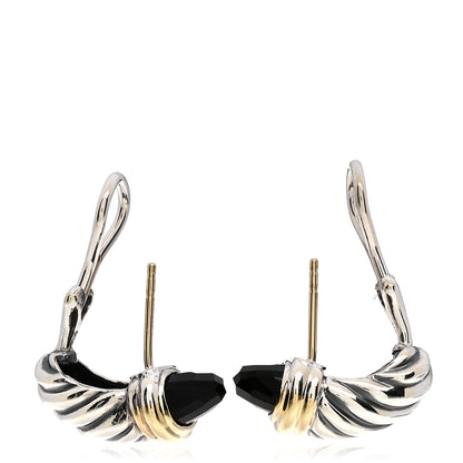 David Yurman Sterling Silver 14K Yellow Gold Black Onyx Capri Shrimp Earrings 3 of 5