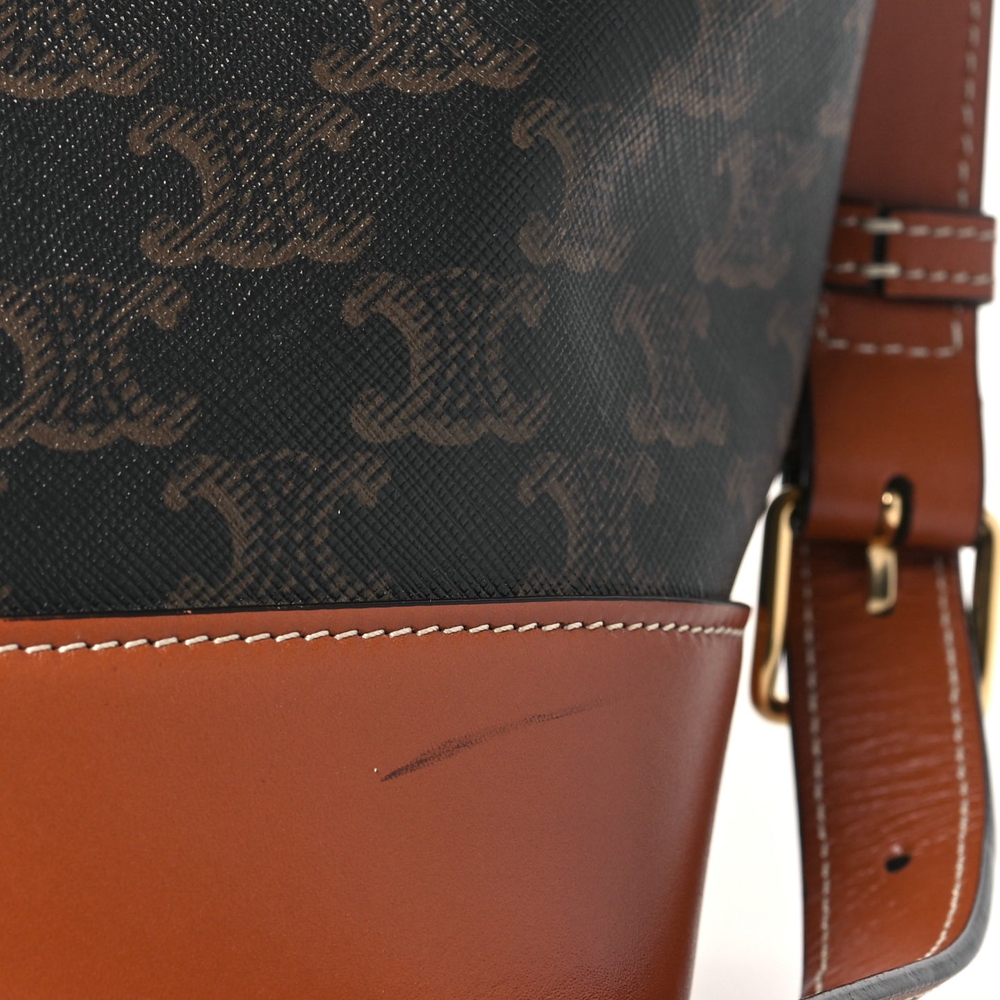 Triomphe Canvas Calfskin Medium Bucket Bag Tan