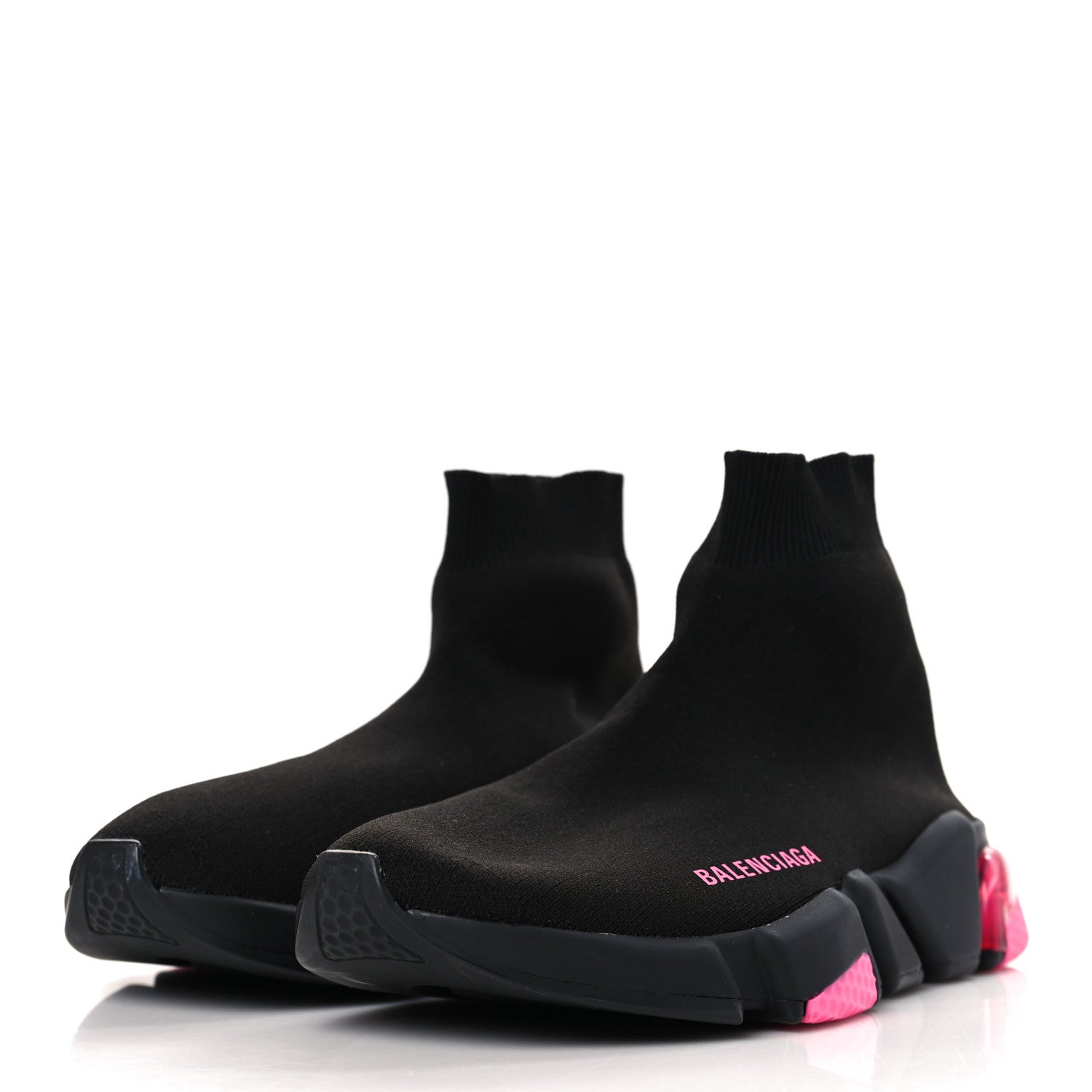 Balenciaga Neoprene Knit Womens Speed Clear Sole Sneakers 39 Black Pink Fluo 3 of 7