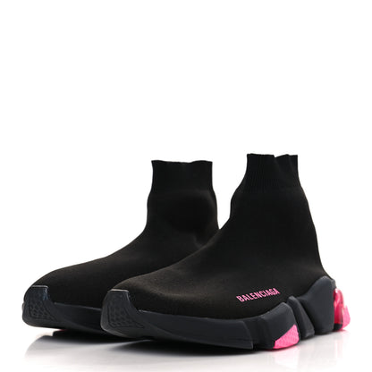 Balenciaga Neoprene Knit Womens Speed Clear Sole Sneakers 39 Black Pink Fluo 3 of 7