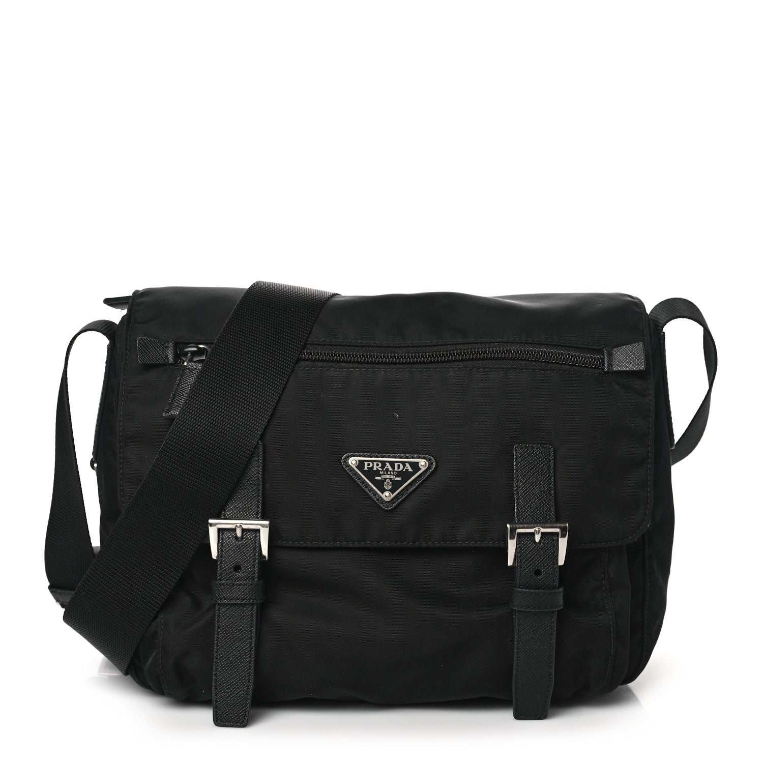 Prada Tessuto Nylon Saffiano Vela Messenger Bag Black 1 of 9