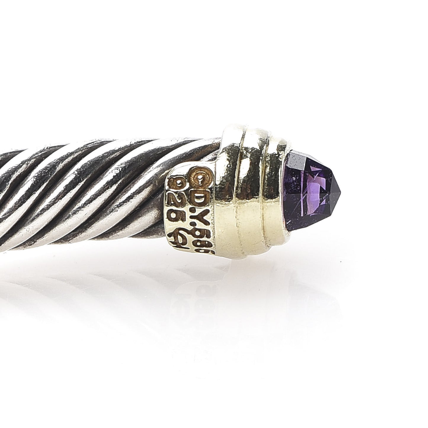 Sterling Silver 14K Yellow Gold Amethyst 5mm Cable Classics Petite Color Bracelet