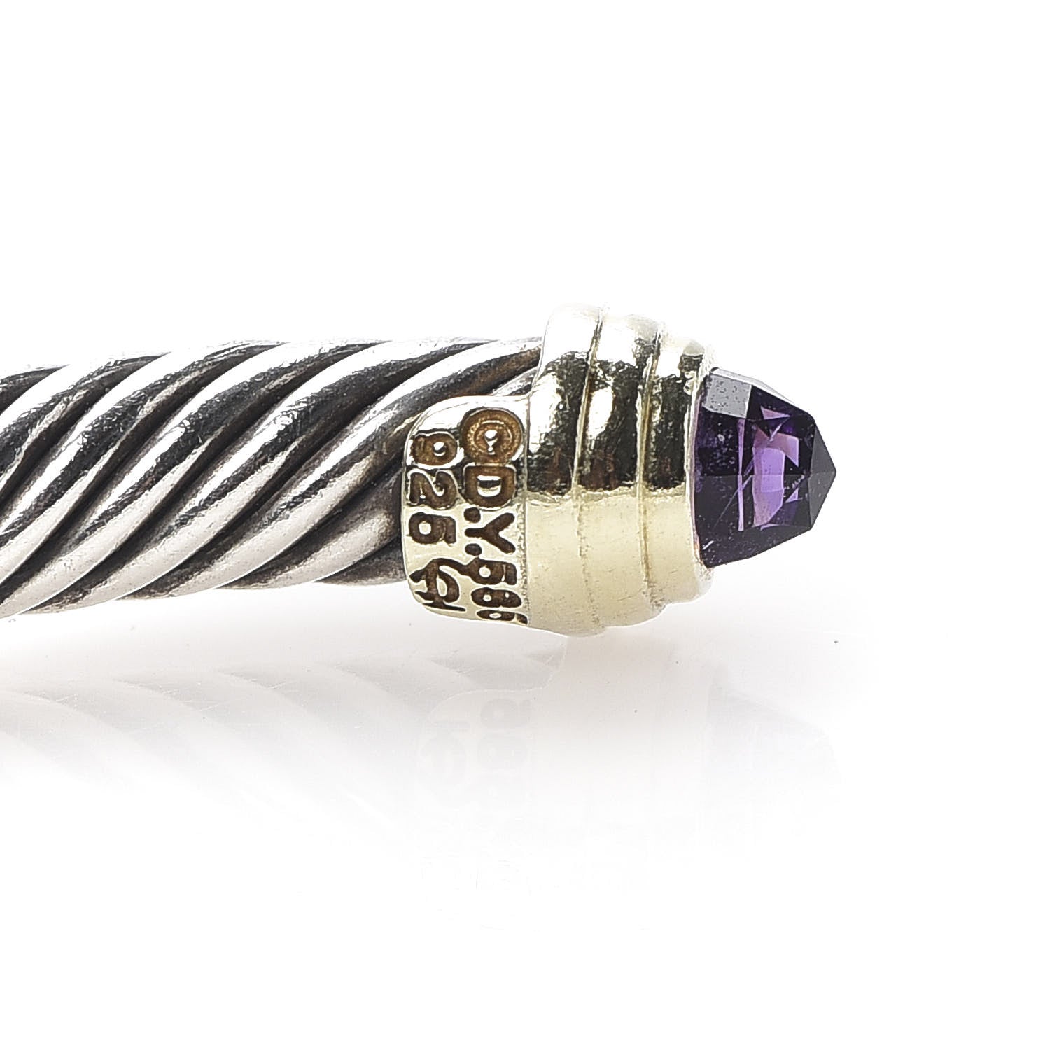 David Yurman Sterling Silver 14K Yellow Gold Amethyst 5mm Cable Classics Petite Color Bracelet 5 of 5