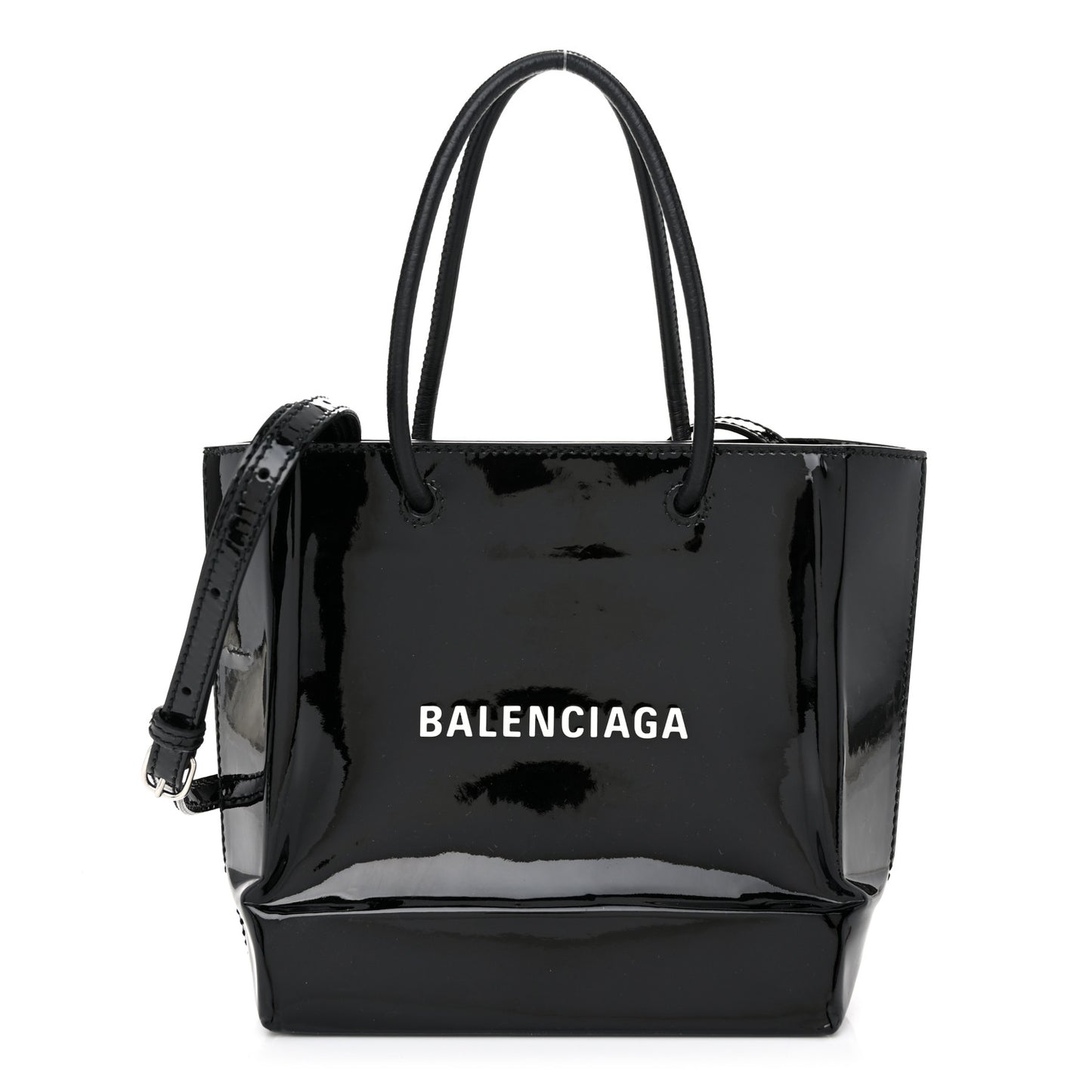 Patent Calfskin Logo Shopping Tote XXS Black