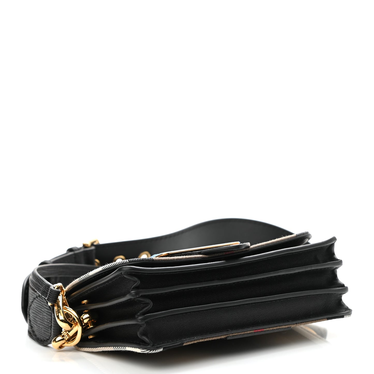 House Check Bridle Calfskin Small Madison Buckle Bag Black