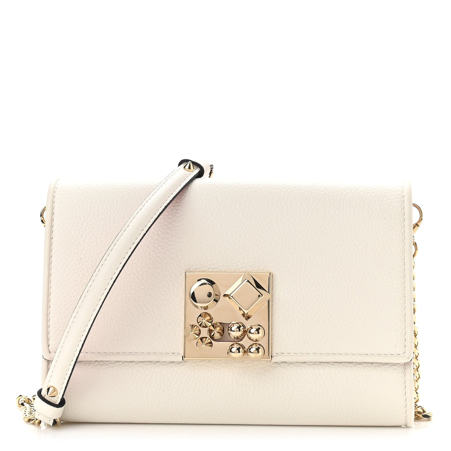 Calfskin Studded Flap Carasky Clutch White