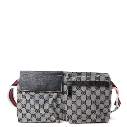 Gucci GG Monogram Web Double Pocket Belt Bag Navy 1 of 11