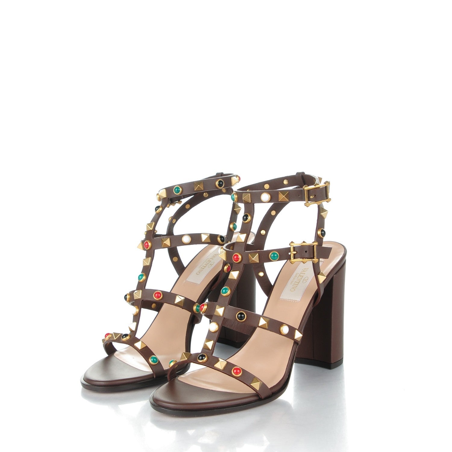 Valentino Garavani Calfskin Rockstud Rolling Cabochon 90mm City Sandals 37.5 Cacao 3 of 7