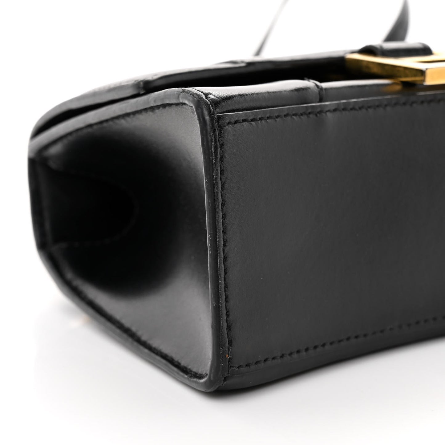 Shiny Box Calfskin Hourglass Top Handle Bag XS Black