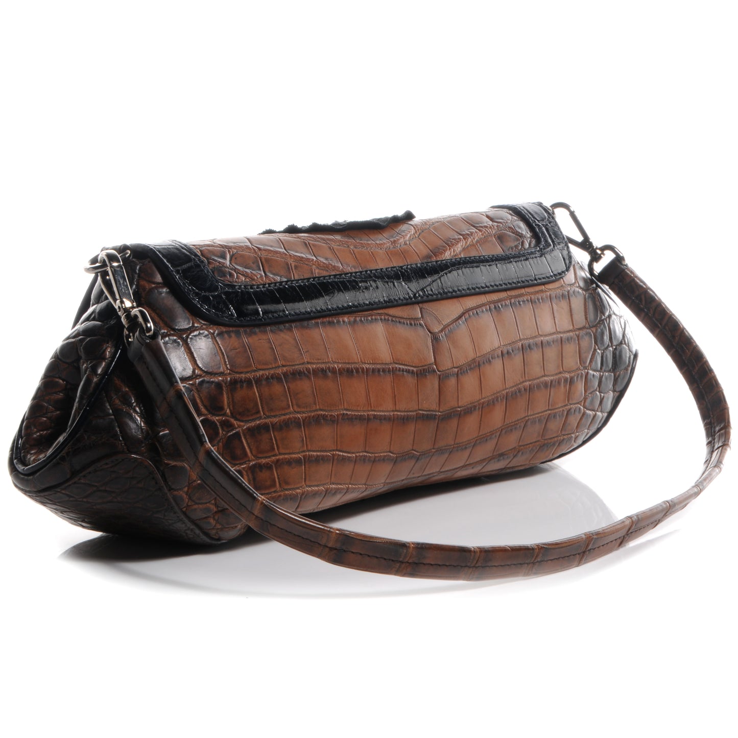 Crocodile Jeweled Antik Shoulder Bag Tabacco Black