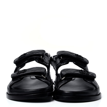 Chanel Lambskin Velcro Dad Sandals 40 Black 2 of 6
