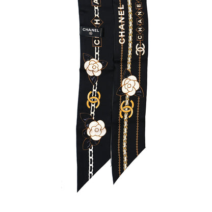 Chanel Silk Camellia CC Chain Slim Bandeau Scarf Black 2 of 3