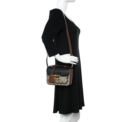 Gucci GG Supreme Monogram New Sakai Lux Calfskin Mini Padlock Flap Pocket Shoulder Bag Beige Ebony Black Cuir 2 of 11