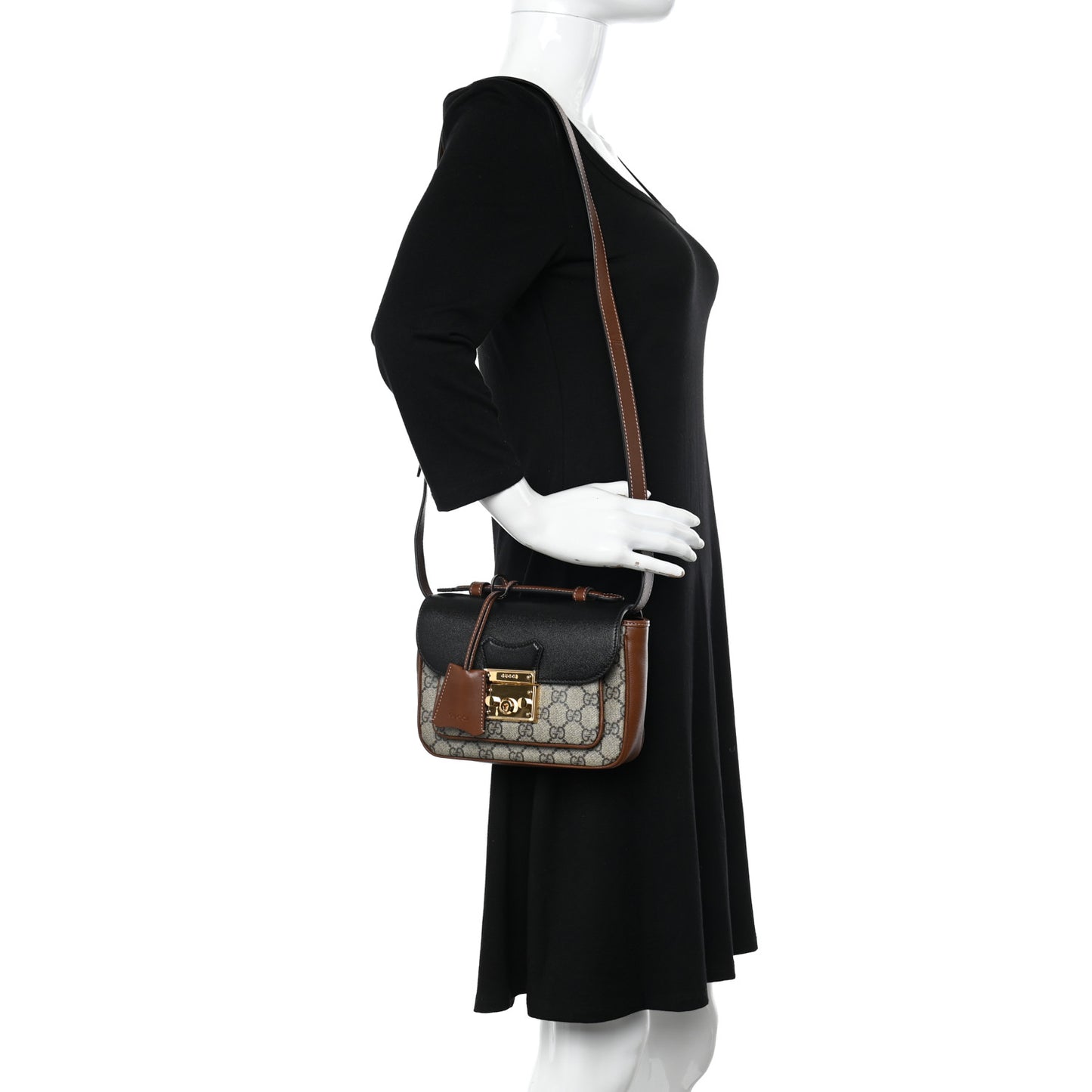 GG Supreme Monogram New Sakai Lux Calfskin Mini Padlock Flap Pocket Shoulder Bag Beige Ebony Black Cuir