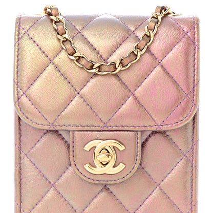 Chanel Iridescent Lambskin Quilted CC Phone Holder Purple 9 of 13
