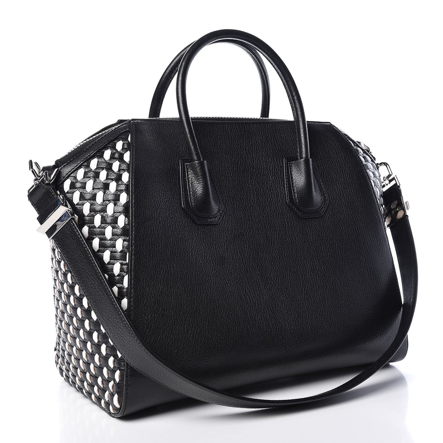 Sugar Goatskin Woven Medium Antigona Black White