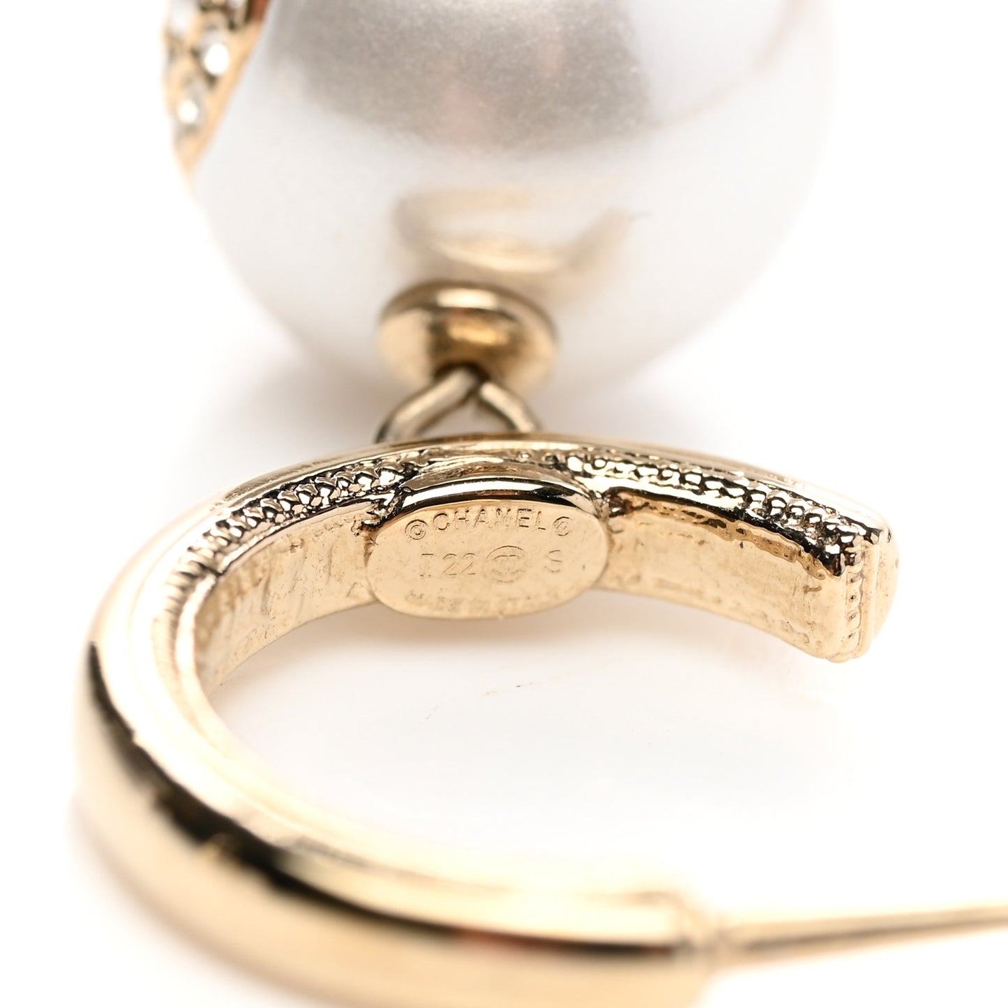 Pearl Crystal CC Drop Earrings Gold Pearly White