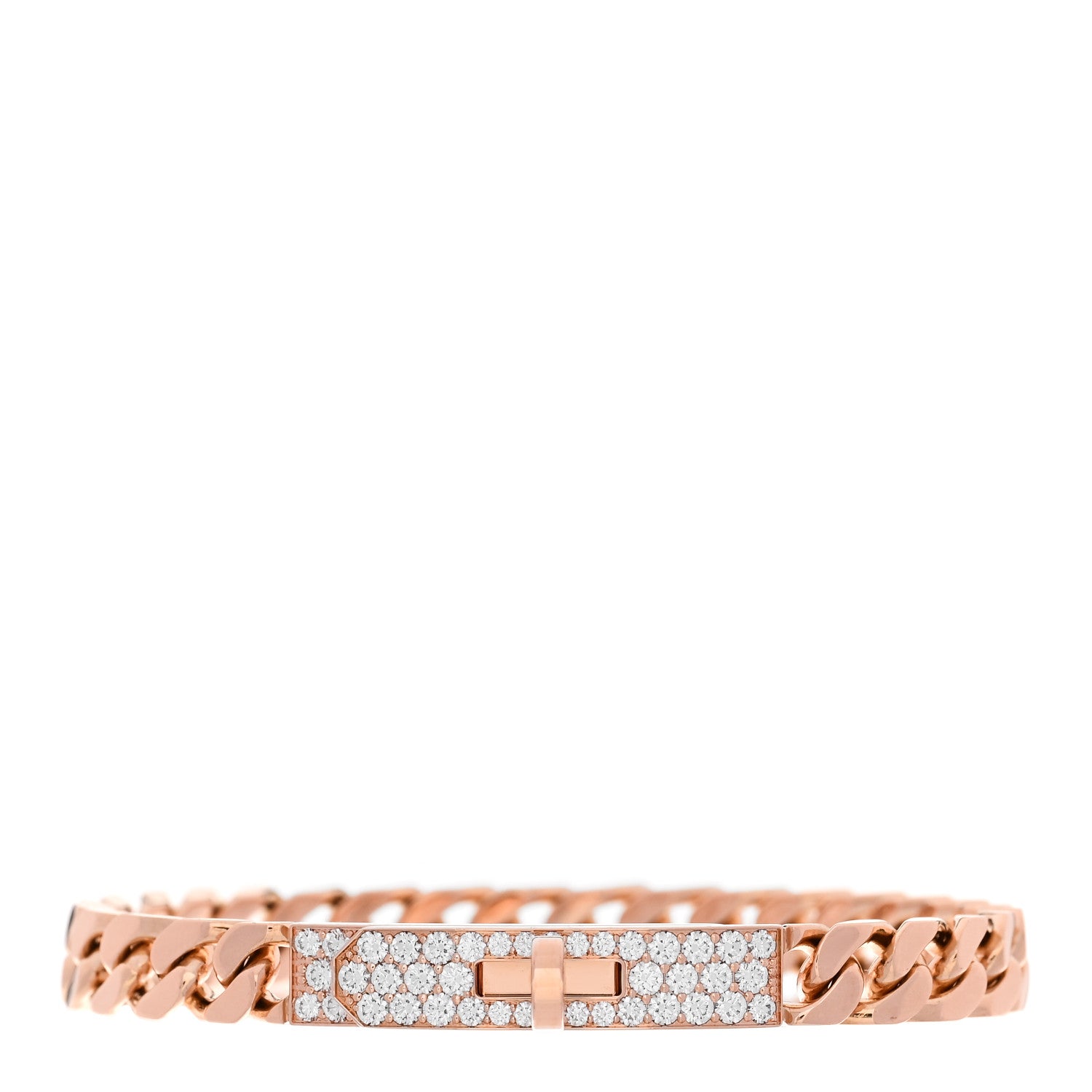 Hermes 18K Rose Gold Diamond PM Kelly Gourmette Bracelet SH 1 of 4