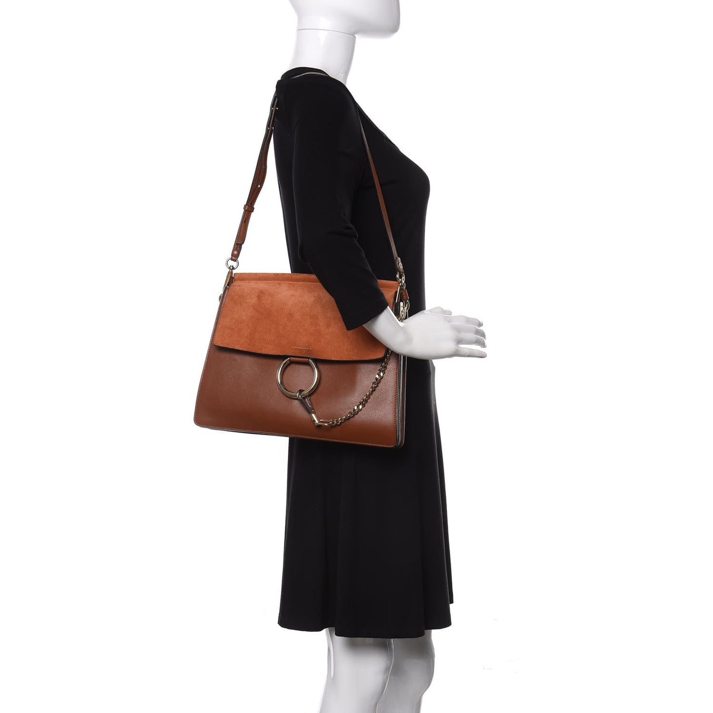 Suede Calfskin Medium Faye Shoulder Bag Tobacco