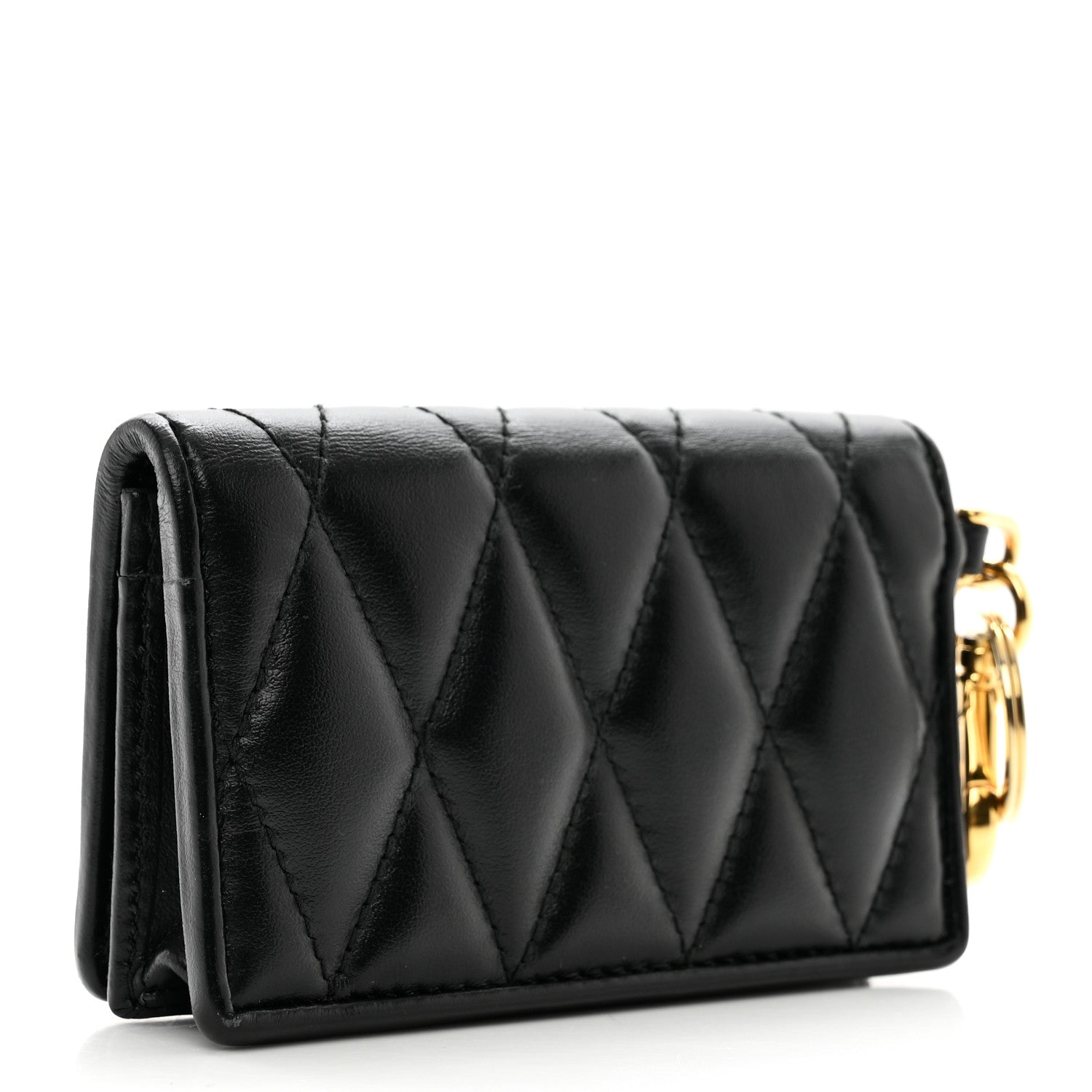 Miu Miu Nappa Quilted Flap Card Holder Key Ring Black 3 of 7