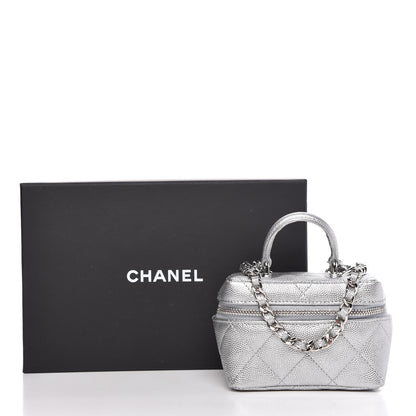 Chanel Metallic Caviar Quilted Mini Top Handle Vanity With Chain Silver 9 of 9