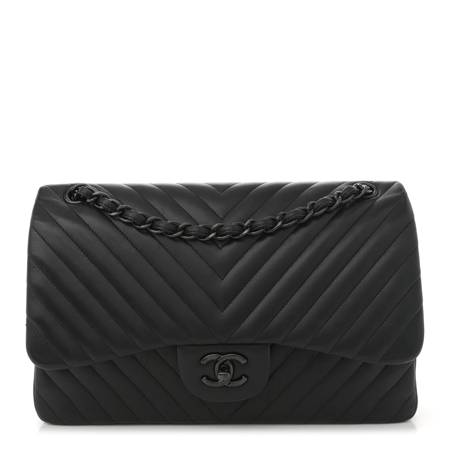 Lambskin Chevron Quilted Jumbo Double Flap So Black So Black