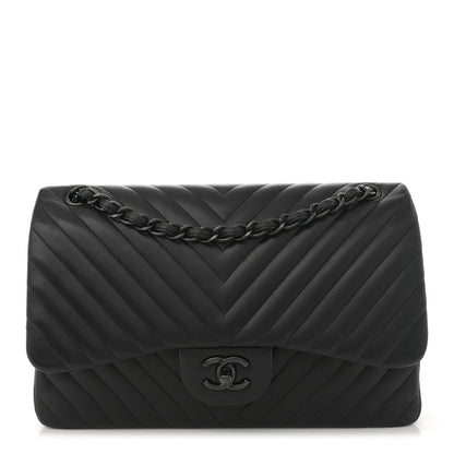 Chanel Lambskin Chevron Quilted Jumbo Double Flap So Black So Black 1 of 9