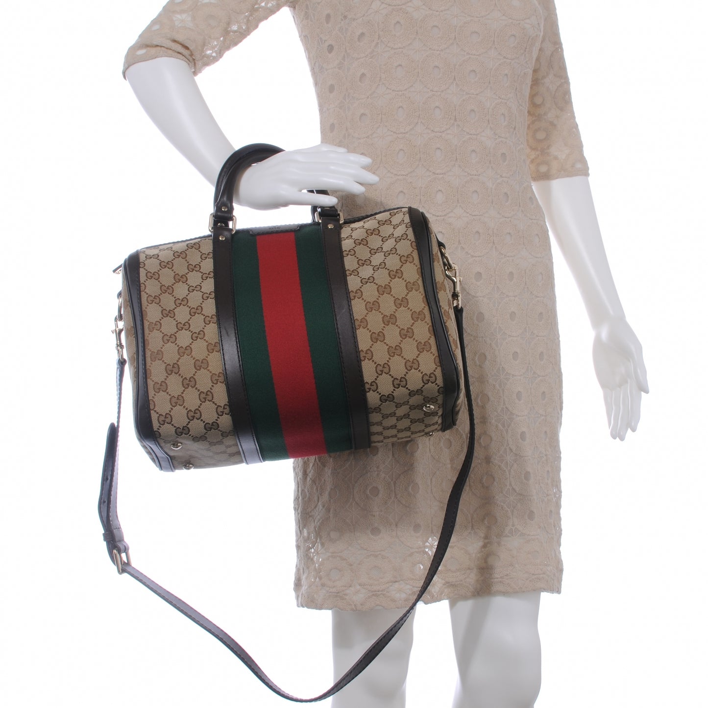 Monogram Selleria Calfskin Vintage Web Medium Boston Beige Ebony Cocoa