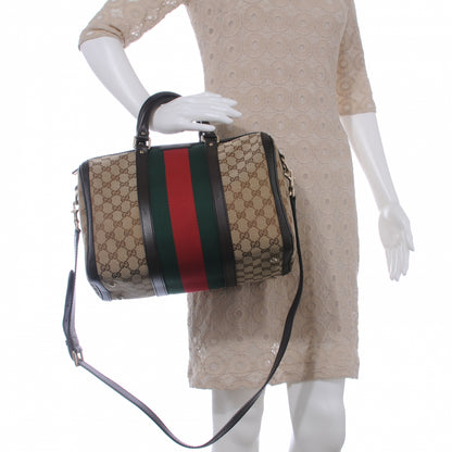 Gucci Monogram Selleria Calfskin Vintage Web Medium Boston Beige Ebony Cocoa 2 of 7