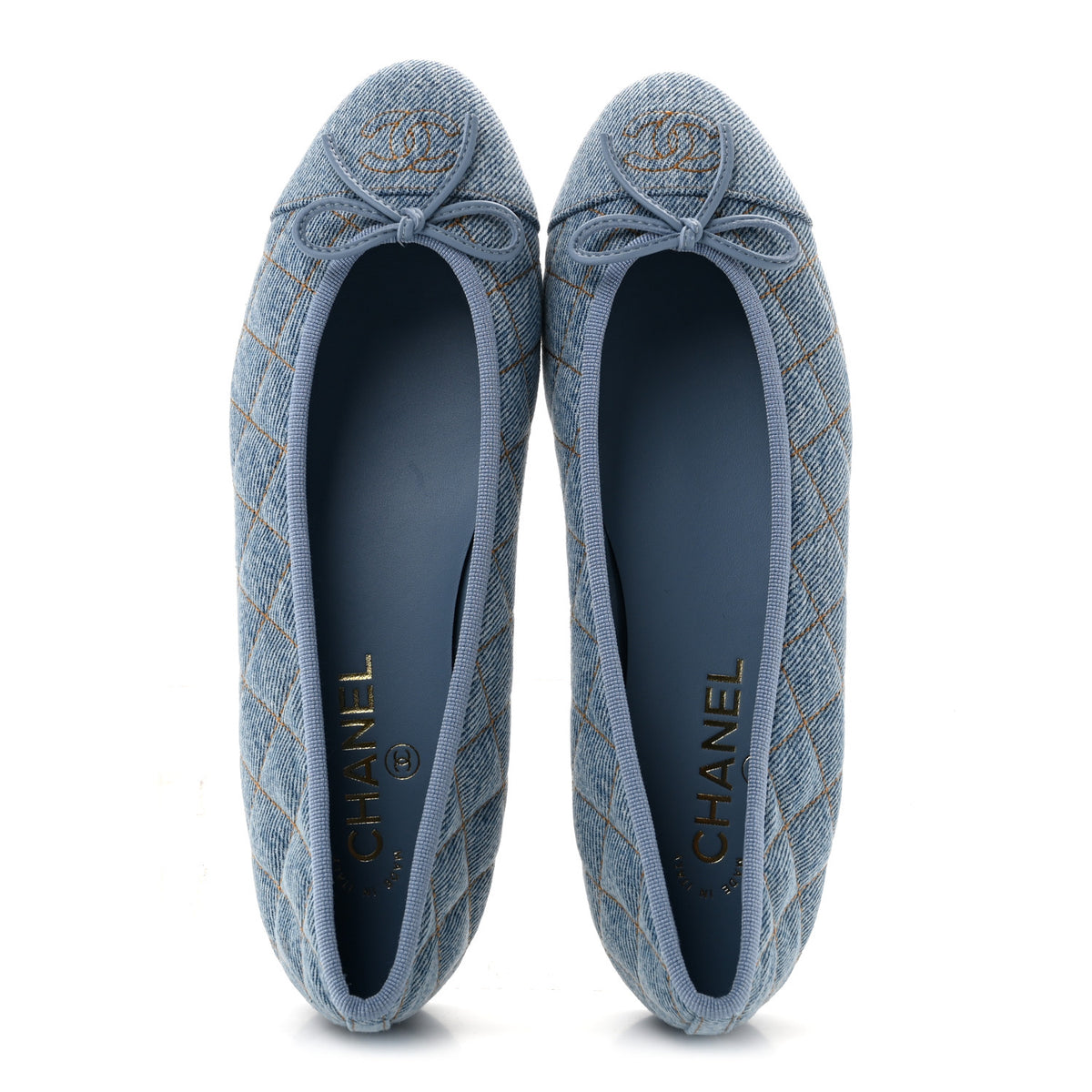 Chanel Denim Quilted Cap Toe CC Ballerina Flats 39 Light Blue 2 of 10