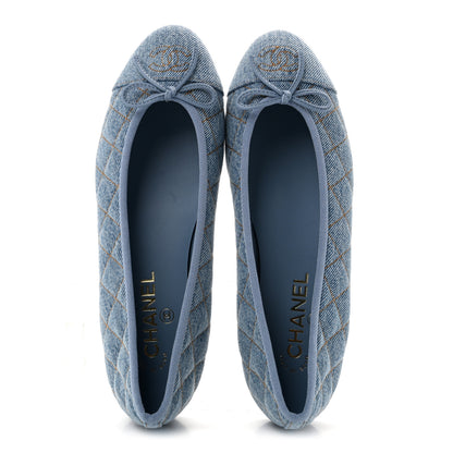 Chanel Denim Quilted Cap Toe CC Ballerina Flats 39 Light Blue 2 of 10