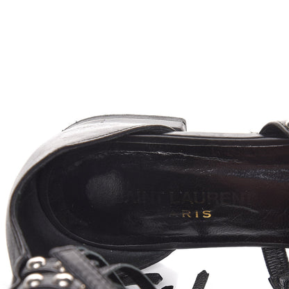Saint Laurent Calfskin Studded Fringe Cyuko Sandals 37.5 Black 8 of 8