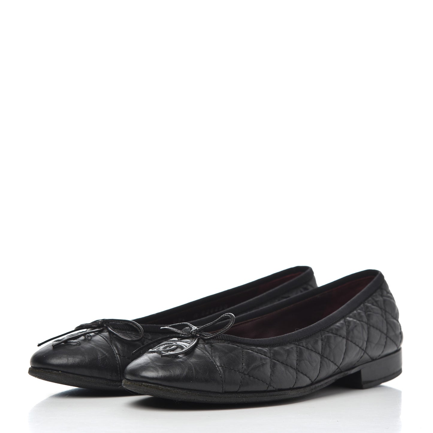 Aged Calfskin Quilted CC Cap Toe Ballerina Flats 36 Black