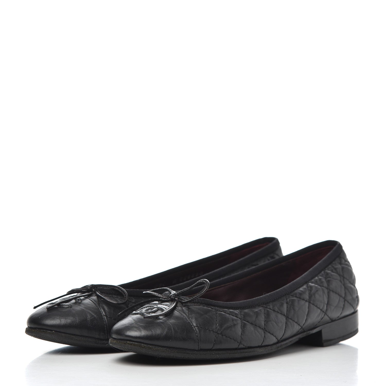 Chanel Aged Calfskin Quilted CC Cap Toe Ballerina Flats 36 Black 3 of 23