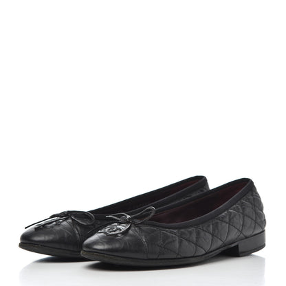 Chanel Aged Calfskin Quilted CC Cap Toe Ballerina Flats 36 Black 3 of 23