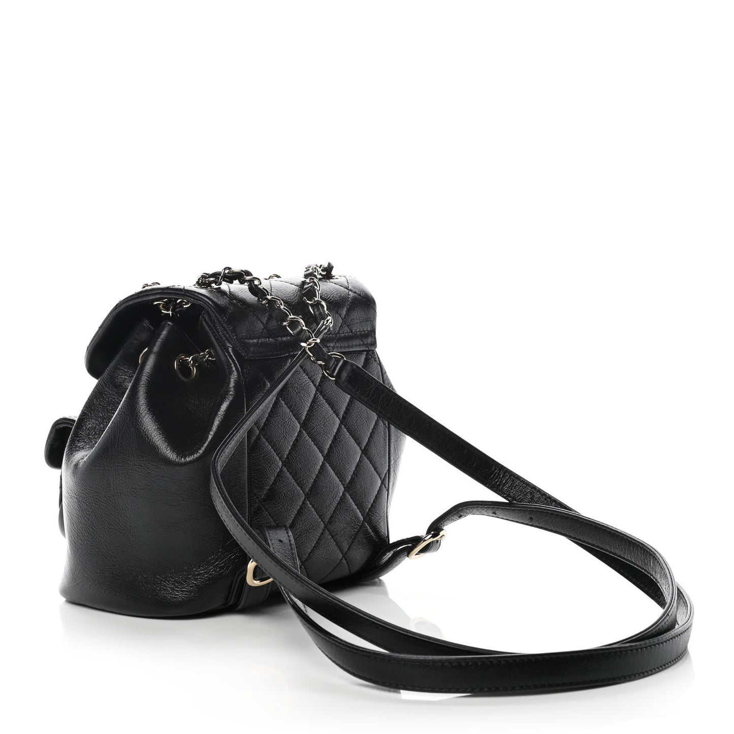 Glazed Aged Calfskin Quilted Small Duma Drawstring Backpack Black