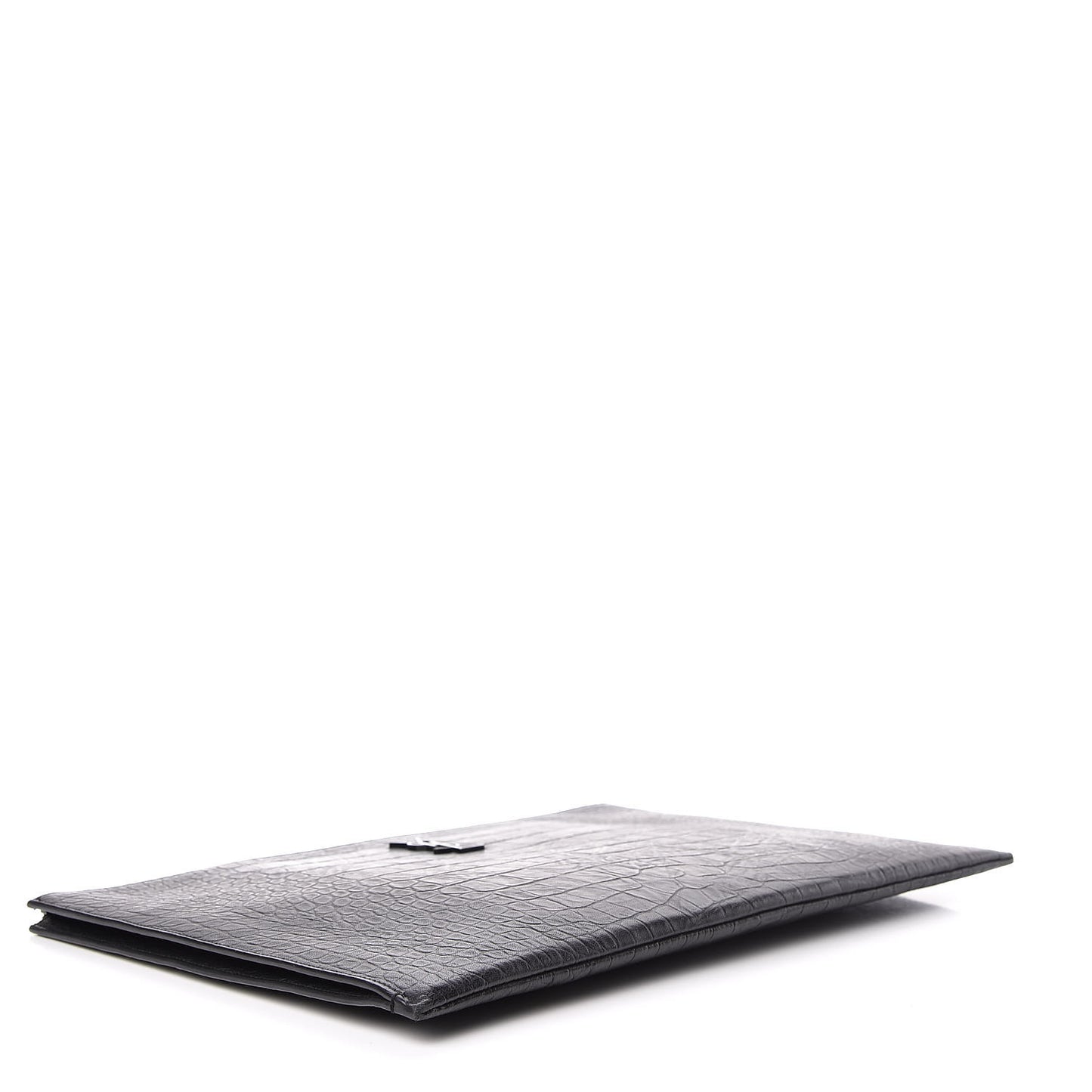 Calfskin Crocodile Embossed Monogram Document Holder Black