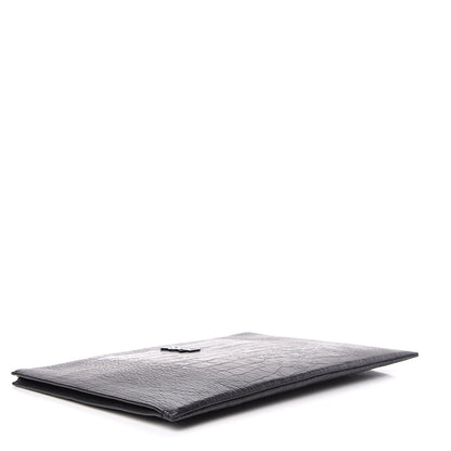 Saint Laurent Calfskin Crocodile Embossed Monogram Document Holder Black 4 of 11
