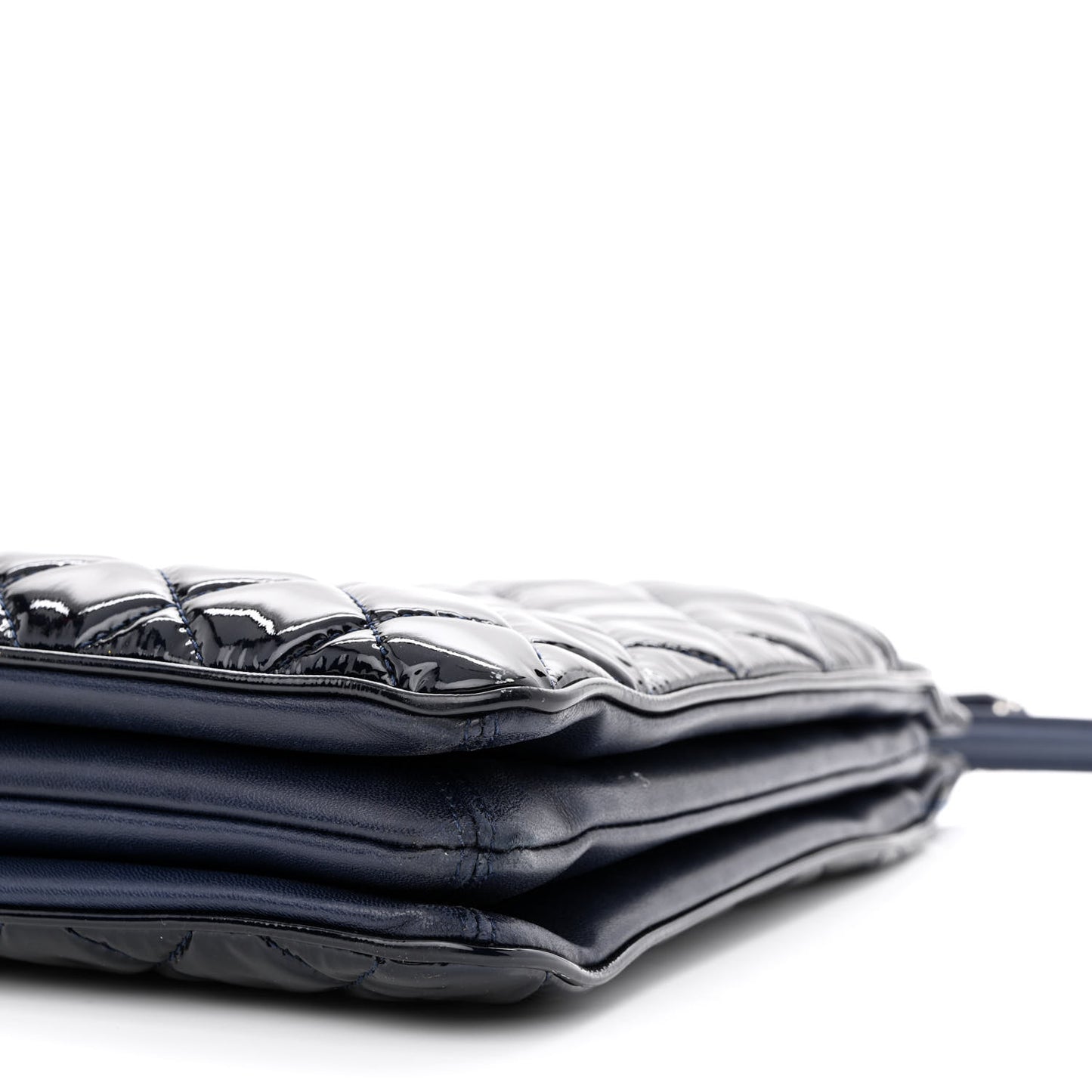 Patent Quilted Accordion Shopping Tote Navy