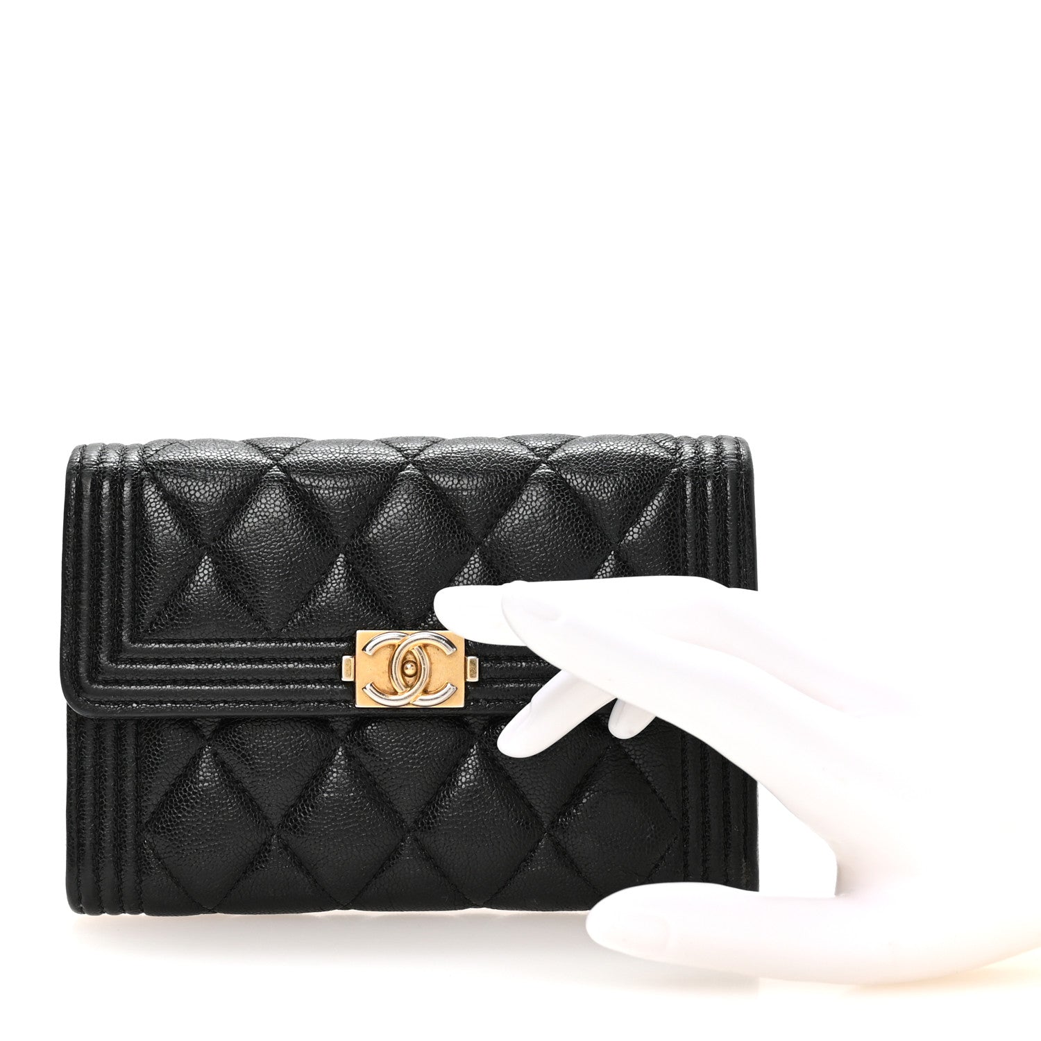 Chanel Caviar Quilted Medium Boy Flap Wallet Black 2 of 9