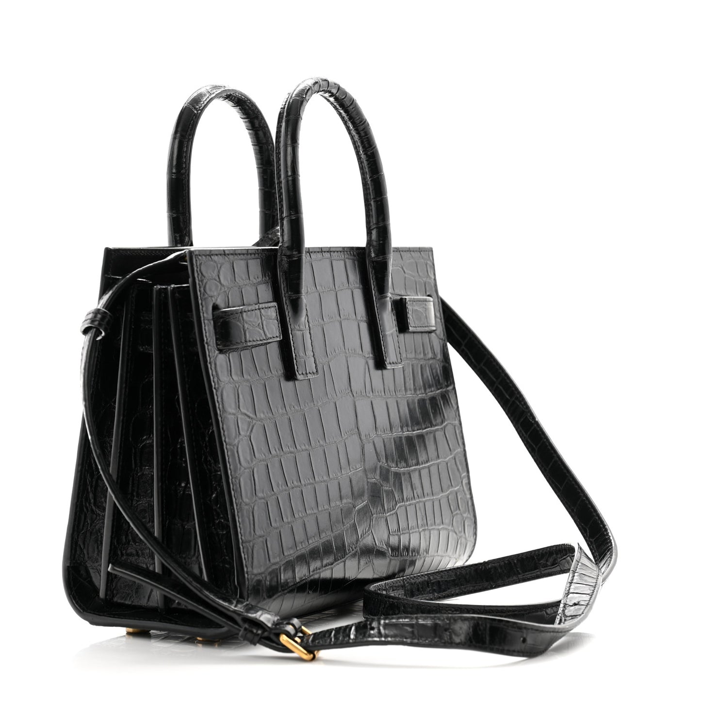 Calfskin Crocodile Embossed Nano Sac De Jour Black