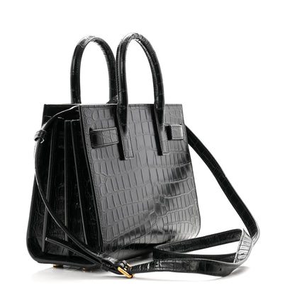 Saint Laurent Calfskin Crocodile Embossed Nano Sac De Jour Black 3 of 14