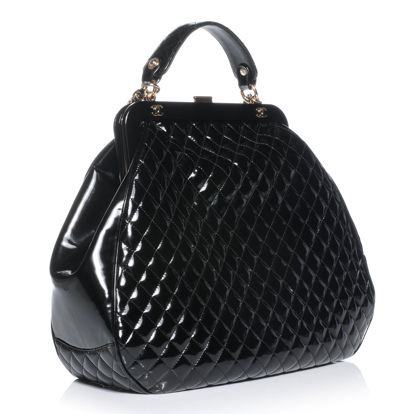 Patent Quilted Mademoiselle Frame Bag Black