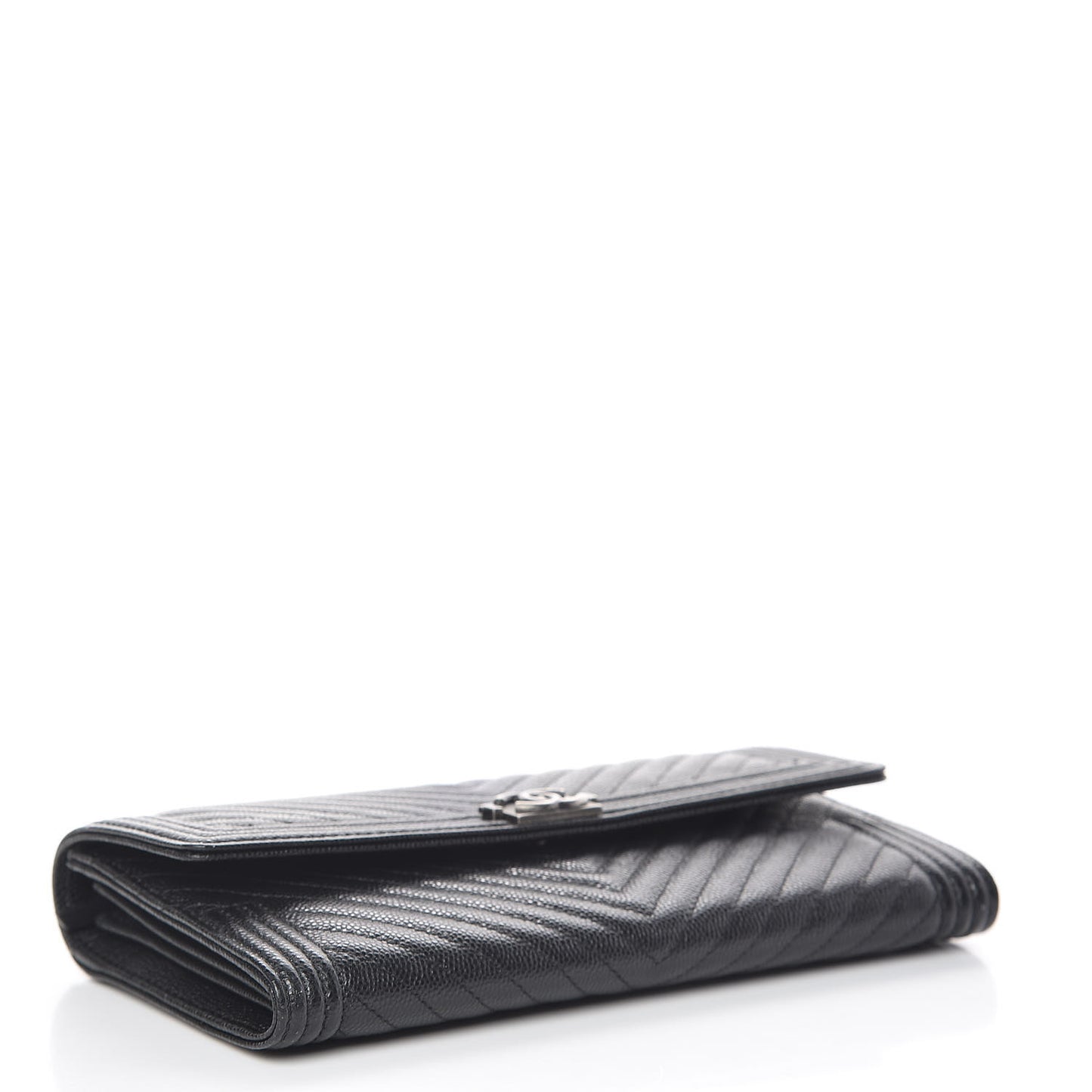 Caviar Chevron Quilted Large Boy Gusset Flap Wallet Black