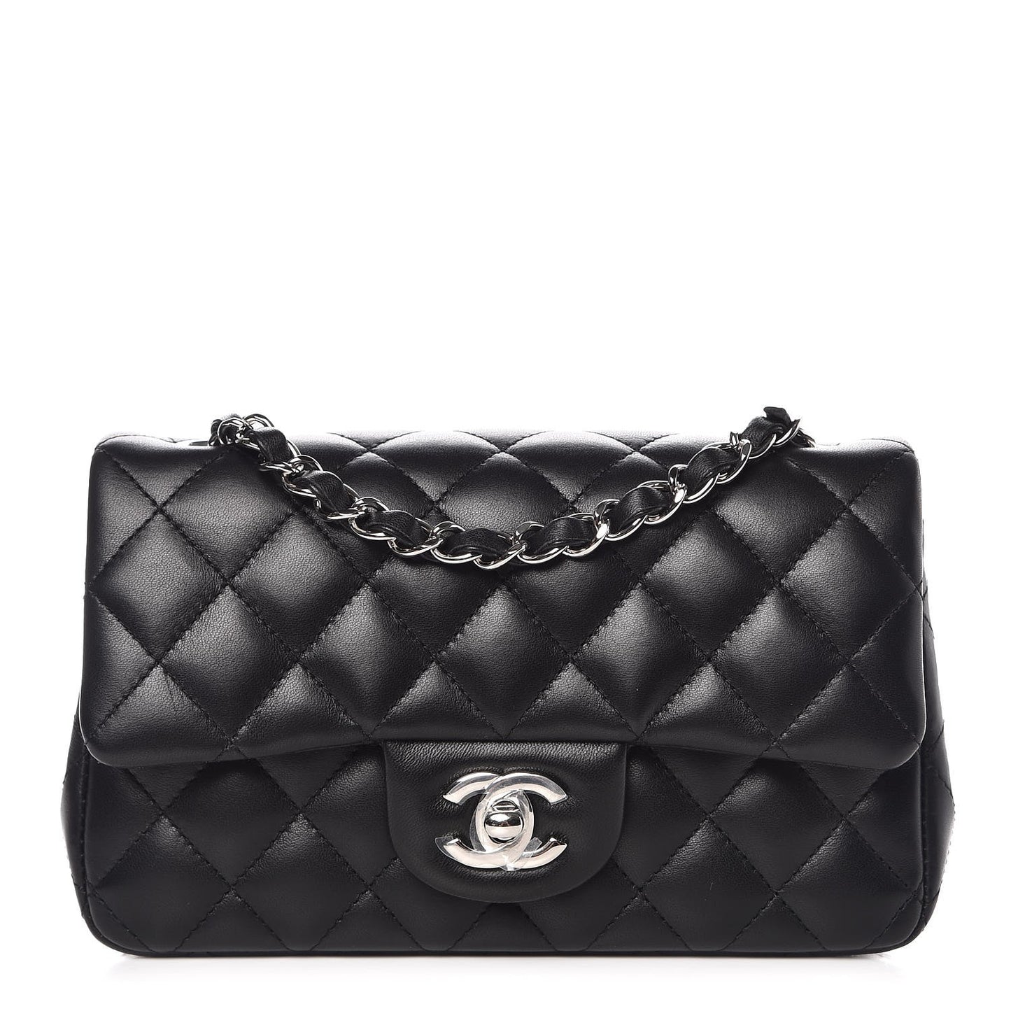 Lambskin Quilted Mini Rectangular Flap Black