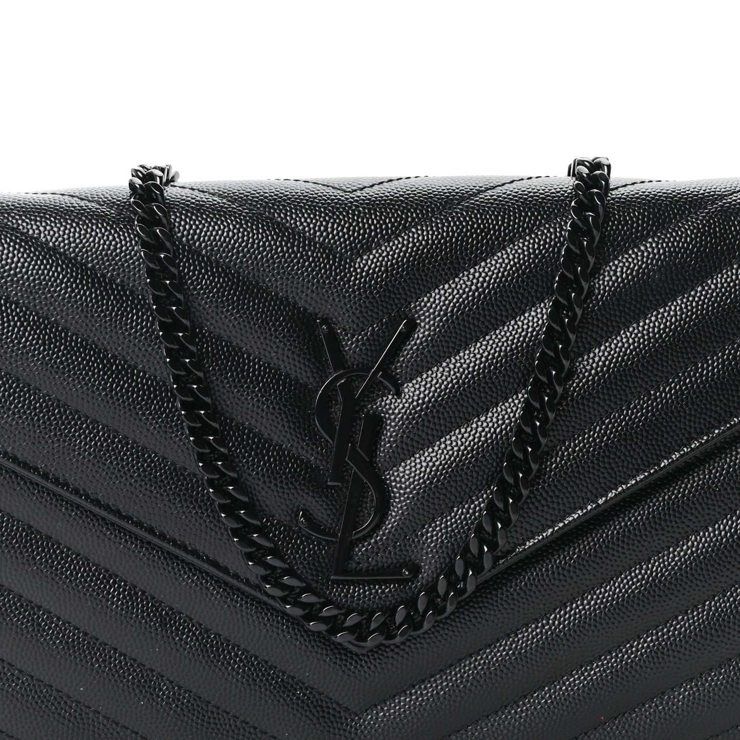 Grain De Poudre Matelasse Chevron Monogram Monochrome Chain Wallet Black